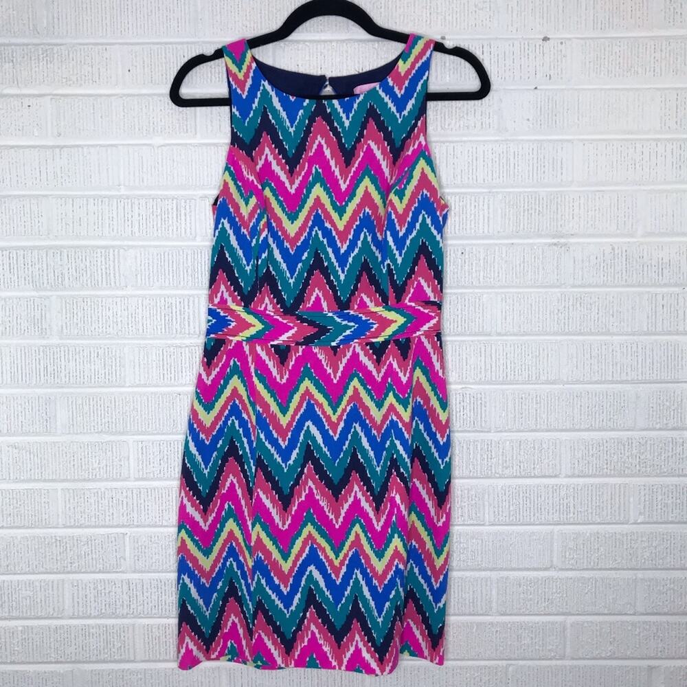 Lilly Pulitzer 2 Pink Blue Kirkland Dress Hearts A Flutter Chevron Sleeveless